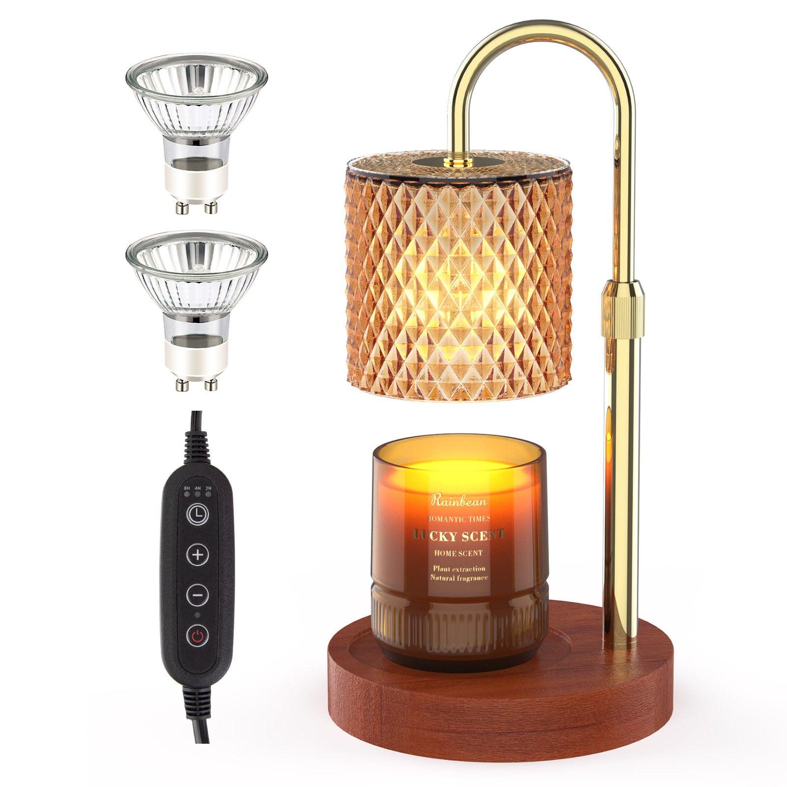 RAINBEAN Candle Warmer Lamp, Adjustable Height Electric Candle Warmer With Timer And Dimmer Vintage Wax Warmer Light For Jar Candles Home Decor Gifts Amber Glass & Walnut Wood - Jess Deals