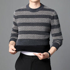Brushed Hoody Men's Round Neck Striped Long Sleeve - Jess Deals
