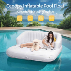 Large 70-Inch Inflatable Pool Float For 2 Adults - Detachable Sun Canopy & Dual Cup Holders - Beach/Pool Lounger Raft