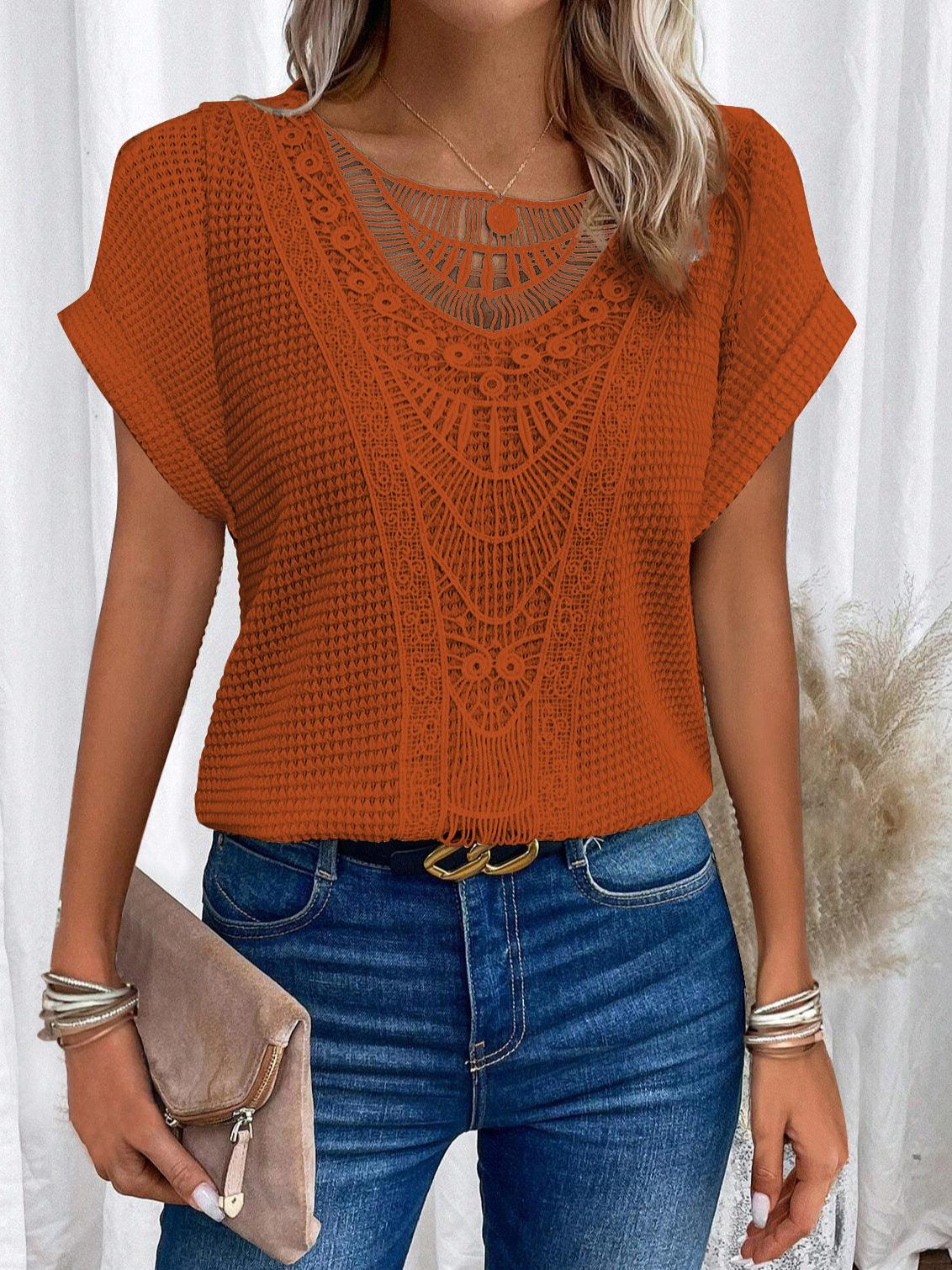 Summer Hollow Out Short-sleeved T-shirt Women's Clothing - Jess Deals