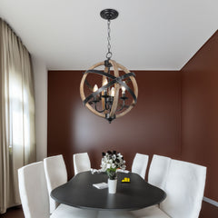 Farmhouse Chandelier Light Fixtures 4-Light Dining Room Light Fixtures Height Adjustable Rustic Wood Light - Jess Deals