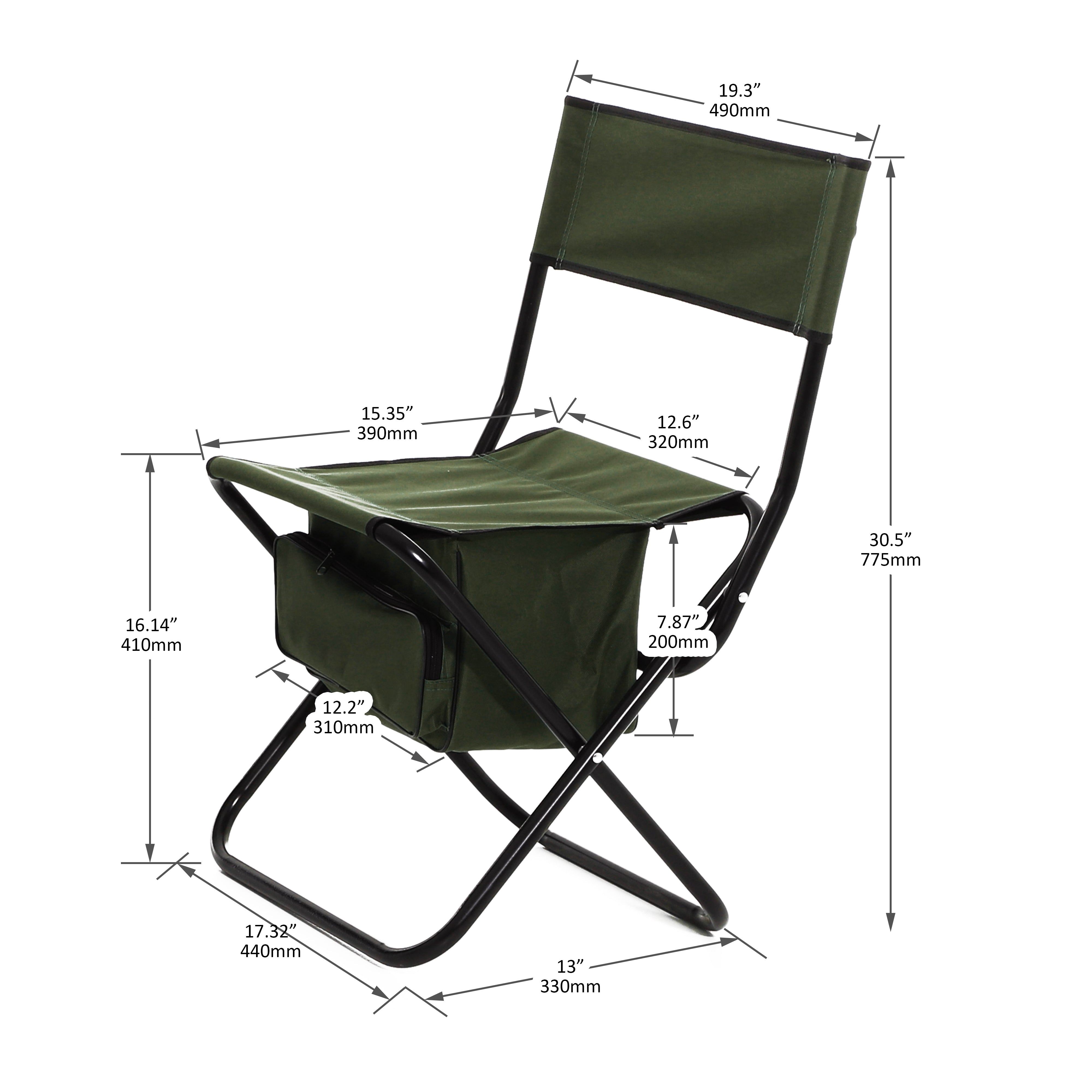 Set of 5 Outdoor Camping Foldable Chair and Roll up Portable Table- Black+Green
