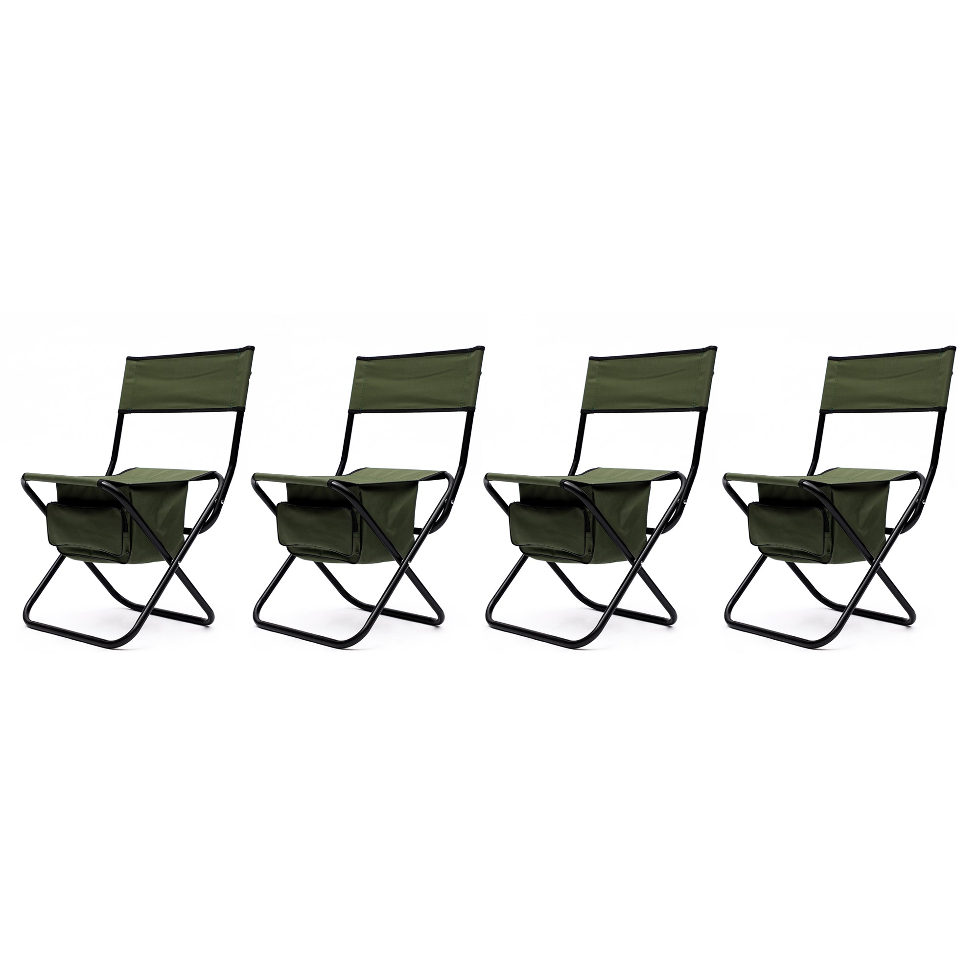 Set of 5 Outdoor Camping Foldable Chair and Roll up Portable Table- Black+Green