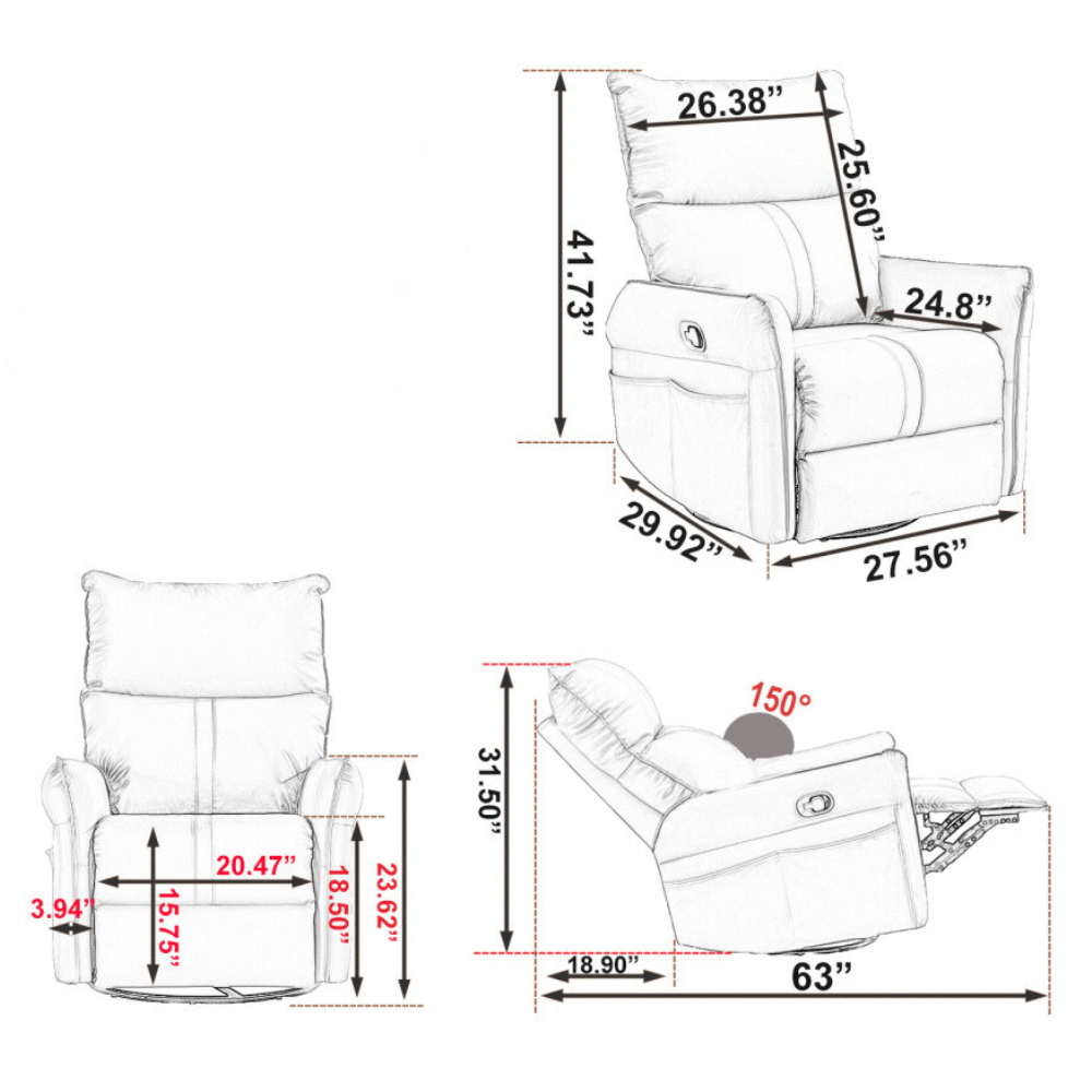 360° Swivel Rocker Recliner Chair with Side Pocket