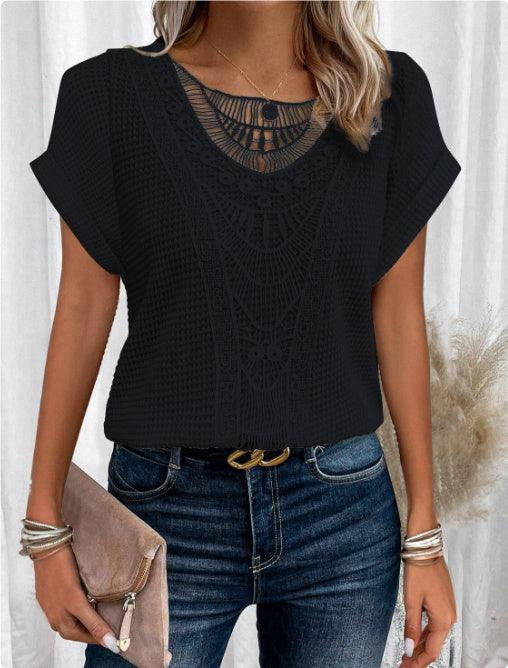 Summer Hollow Out Short-sleeved T-shirt Women's Clothing - Jess Deals