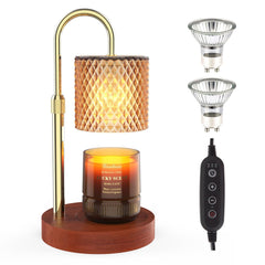 RAINBEAN Candle Warmer Lamp, Adjustable Height Electric Candle Warmer With Timer And Dimmer Vintage Wax Warmer Light For Jar Candles Home Decor Gifts Amber Glass & Walnut Wood - Jess Deals