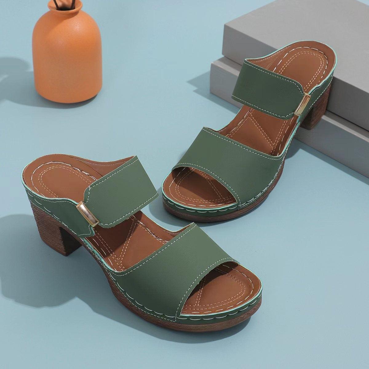 PU Leather Block Heel Sandals - Jess Deals