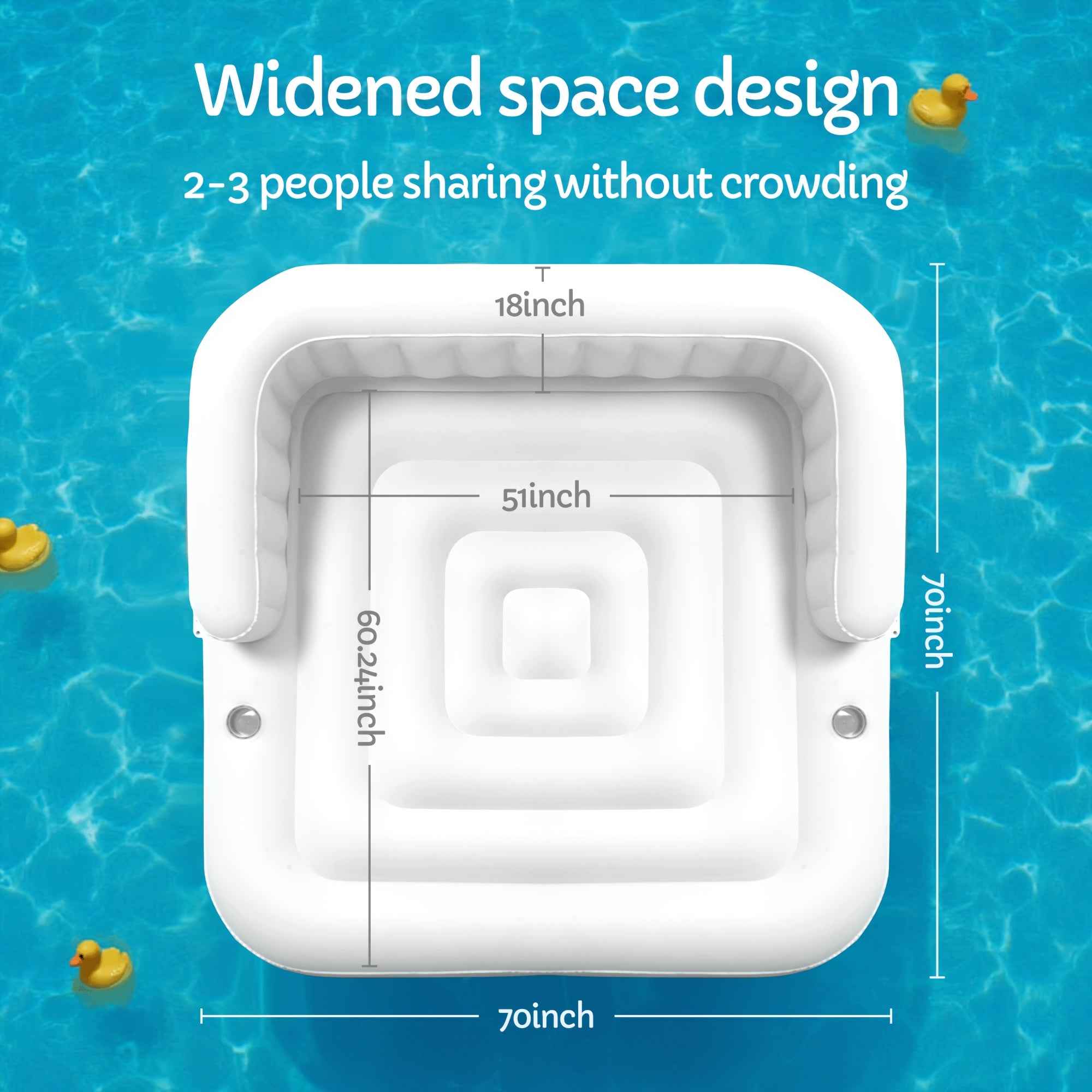 Large 70-Inch Inflatable Pool Float For 2 Adults - Detachable Sun Canopy & Dual Cup Holders - Beach/Pool Lounger Raft