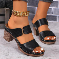 PU Leather Block Heel Sandals - Jess Deals