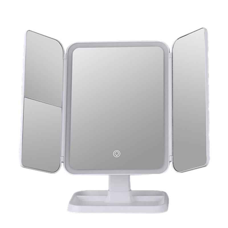 Smart LED Light Makeup Mirror Desktop Desktop Three-sided Folding Beauty Makeup Dressing 270 Degree Super Wide Angle Goddess Ceremony