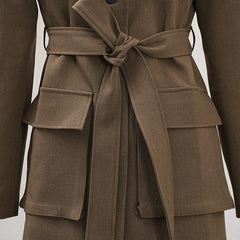 Korean commuter workwear jacket for women, autumn new style, large pocket lapel, niche design, lace up waist cinching small suit - Jess Deals