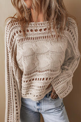 Smoke Gray Hollow-out Cable Knit Cropped Sweater - Jess Deals