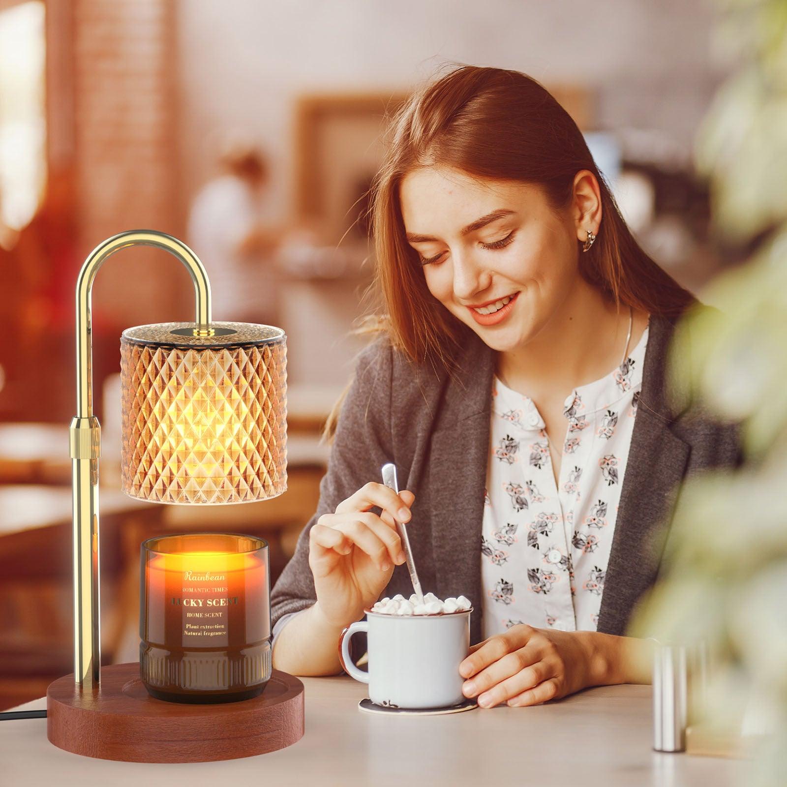 RAINBEAN Candle Warmer Lamp, Adjustable Height Electric Candle Warmer With Timer And Dimmer Vintage Wax Warmer Light For Jar Candles Home Decor Gifts Amber Glass & Walnut Wood - Jess Deals
