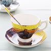 British Luxe Saucer and Spoon Afternoon Tea Cup with Van Gogh Oil Painting Design, Bone China Coffee Cup, Creative Souvenir Ceramic Mug