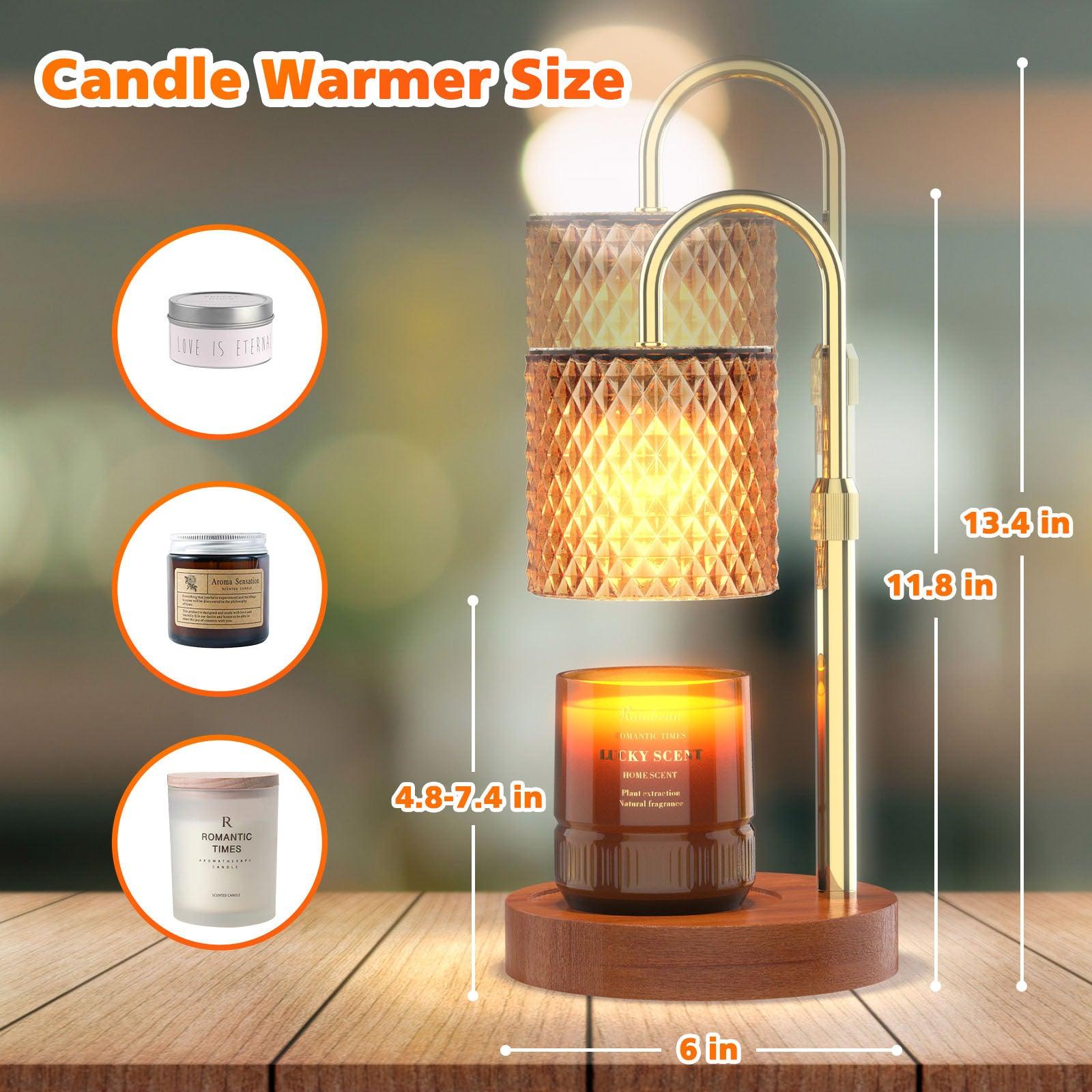 RAINBEAN Candle Warmer Lamp, Adjustable Height Electric Candle Warmer With Timer And Dimmer Vintage Wax Warmer Light For Jar Candles Home Decor Gifts Amber Glass & Walnut Wood - Jess Deals