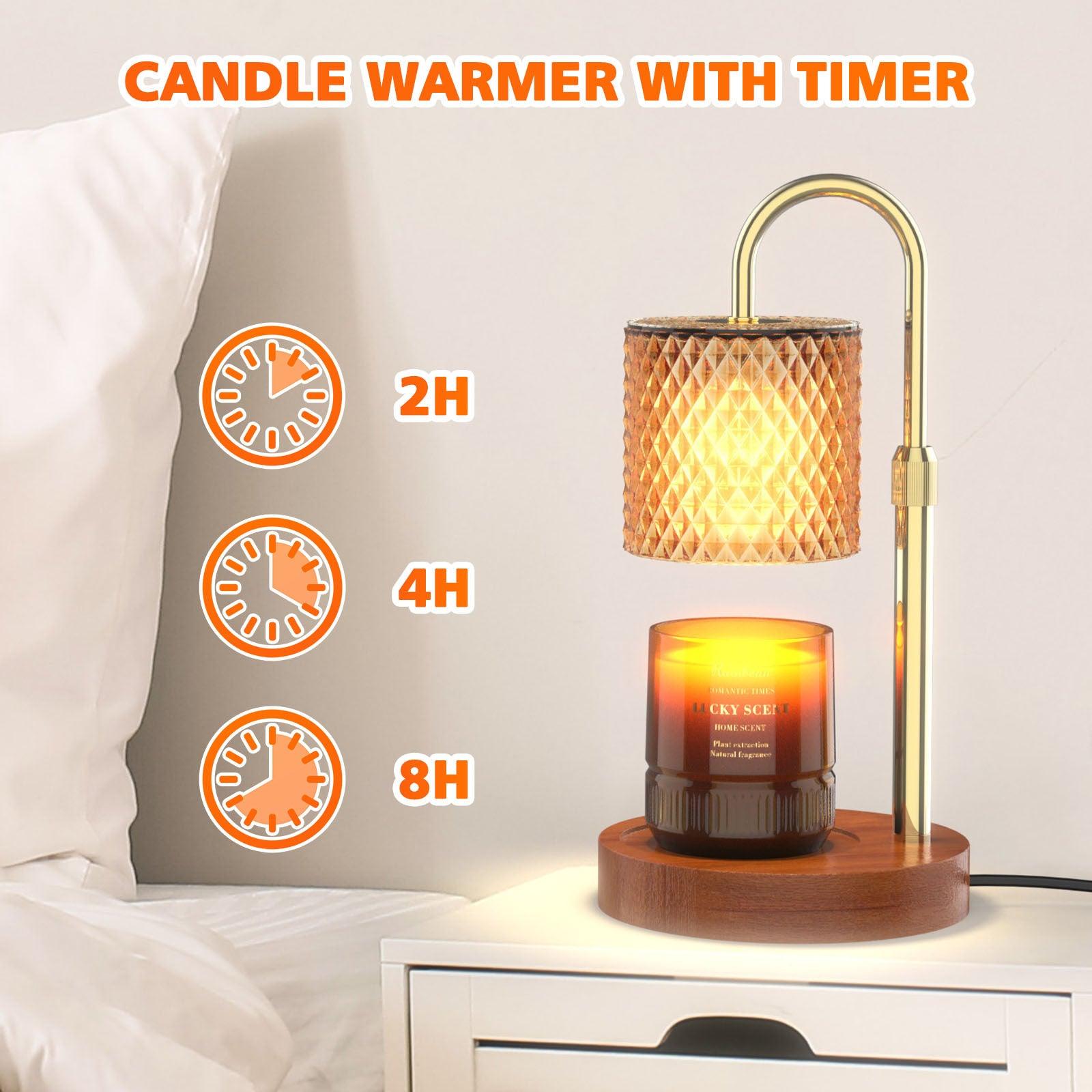 RAINBEAN Candle Warmer Lamp, Adjustable Height Electric Candle Warmer With Timer And Dimmer Vintage Wax Warmer Light For Jar Candles Home Decor Gifts Amber Glass & Walnut Wood - Jess Deals
