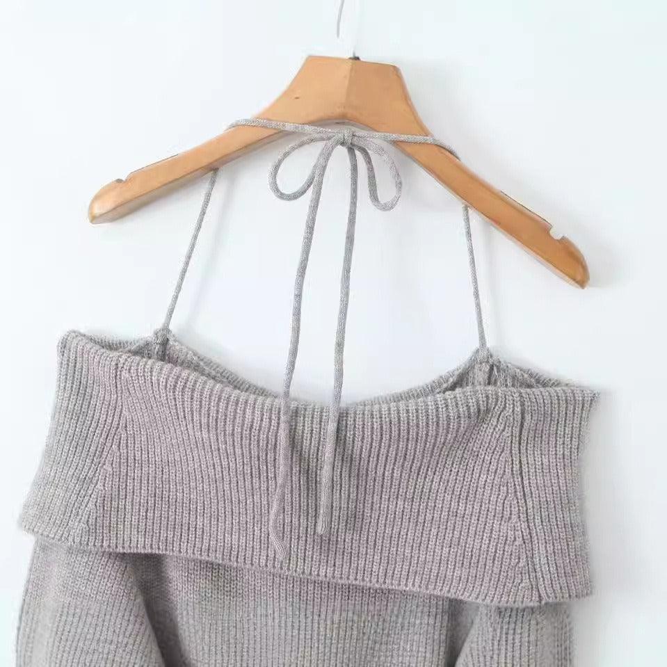 European and American hot girl autumn fashion new slim fit one neck lace up short knitted dress - Jess Deals