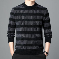 Brushed Hoody Men's Round Neck Striped Long Sleeve - Jess Deals