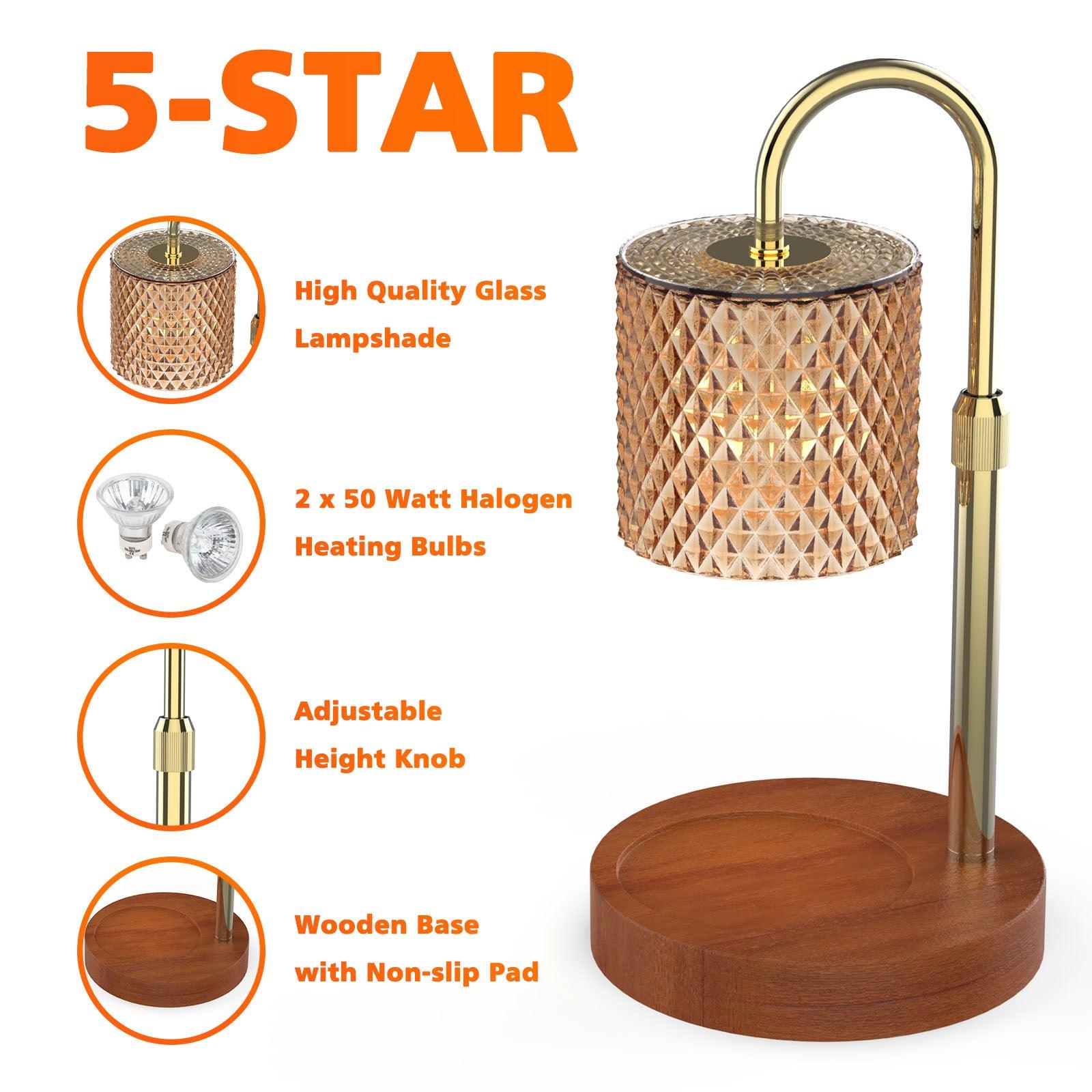 RAINBEAN Candle Warmer Lamp, Adjustable Height Electric Candle Warmer With Timer And Dimmer Vintage Wax Warmer Light For Jar Candles Home Decor Gifts Amber Glass & Walnut Wood - Jess Deals