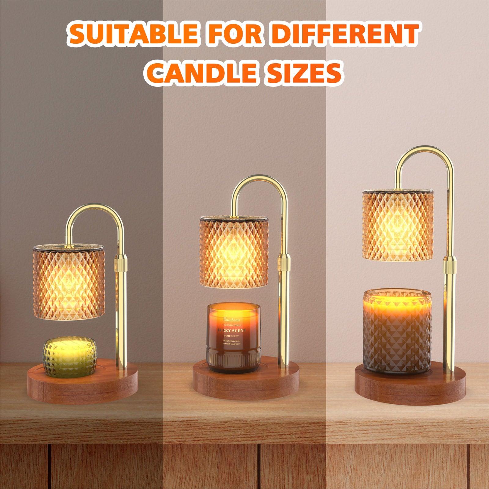 RAINBEAN Candle Warmer Lamp, Adjustable Height Electric Candle Warmer With Timer And Dimmer Vintage Wax Warmer Light For Jar Candles Home Decor Gifts Amber Glass & Walnut Wood - Jess Deals