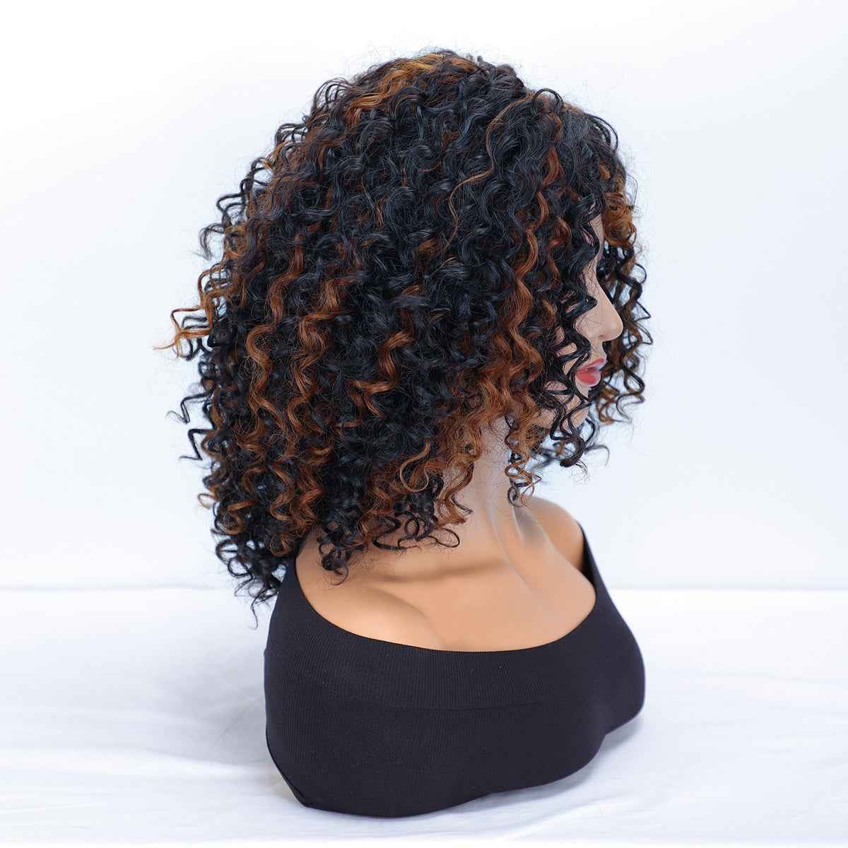 Europe And The United States Hot-selling Popular Wig African Small Roll Women's Short Curly Hair Gradient Chemical Fiber High Temperature Silk Headgear