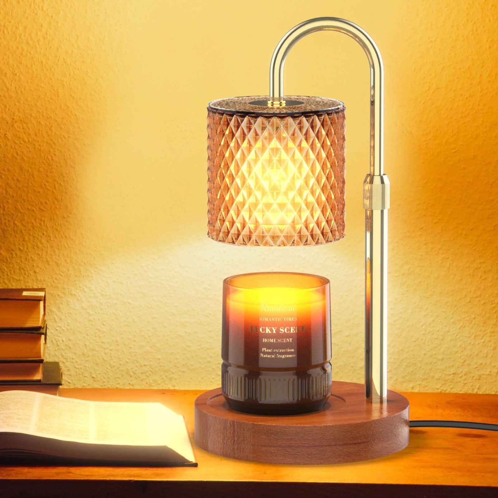 RAINBEAN Candle Warmer Lamp, Adjustable Height Electric Candle Warmer With Timer And Dimmer Vintage Wax Warmer Light For Jar Candles Home Decor Gifts Amber Glass & Walnut Wood - Jess Deals