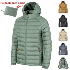 Winter Lightweight Hooded Coat With Pockets Fashion Warm Portable Zipper Jacket For Men Clothing Solid Color Outerwear Tops - Jess Deals