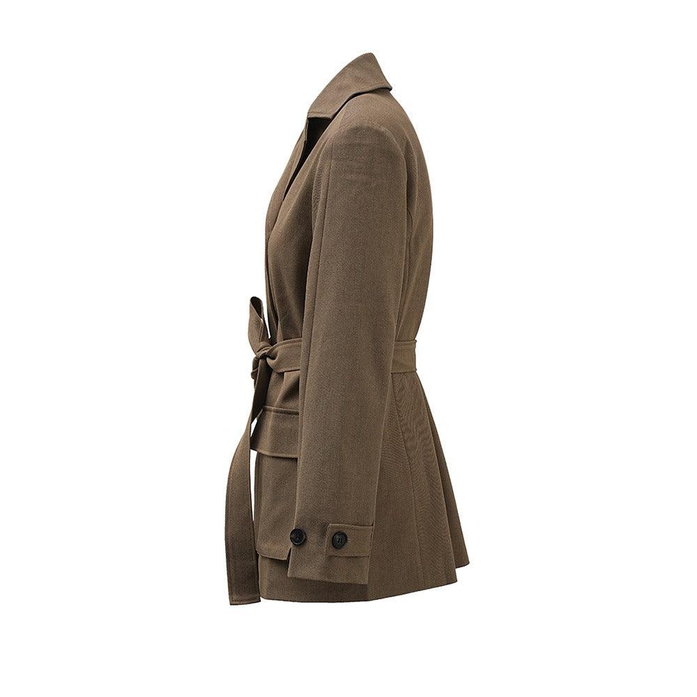 Korean commuter workwear jacket for women, autumn new style, large pocket lapel, niche design, lace up waist cinching small suit - Jess Deals