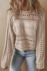 Smoke Gray Hollow-out Cable Knit Cropped Sweater - Jess Deals