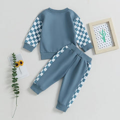 Boys' Chessboard Plaid Patchwork Sweater Sweatpants 2-piece Set - Jess Deals