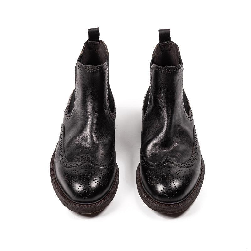 New Chelsea Boots Brogue Carved Leather Shoes For Men - Jess Deals