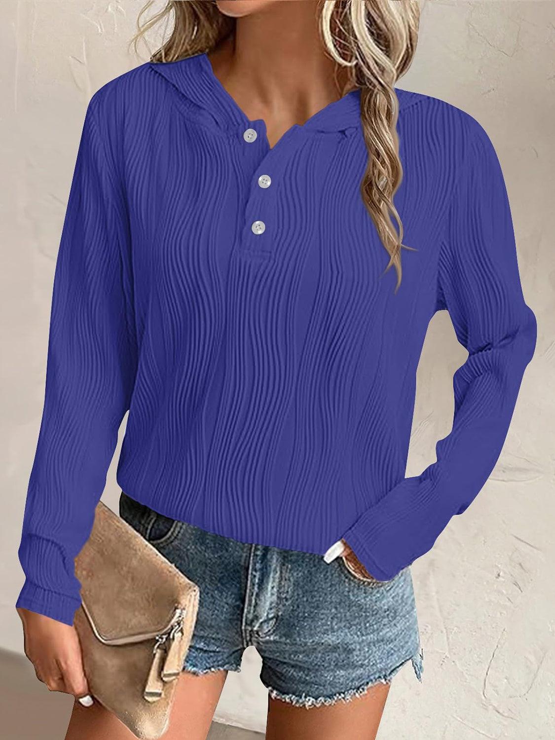 Textured Long Sleeve Hoodie - Jess Deals