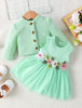 Children's Sweet Applique Mesh Dress Solid Color Plaid Coat Two-piece Set - Jess Deals