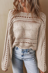 Smoke Gray Hollow-out Cable Knit Cropped Sweater - Jess Deals