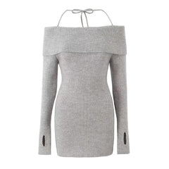 European and American hot girl autumn fashion new slim fit one neck lace up short knitted dress - Jess Deals