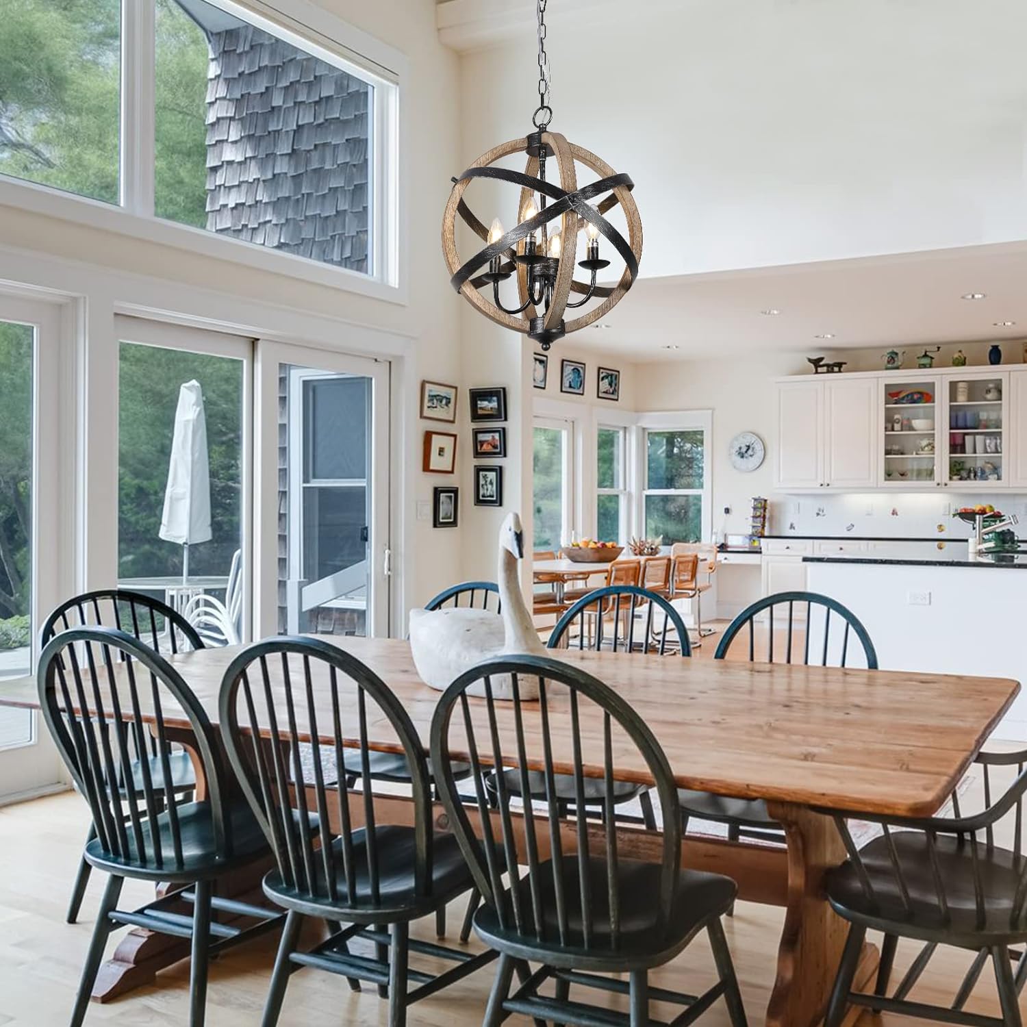 Farmhouse Chandelier Light Fixtures 4-Light Dining Room Light Fixtures Height Adjustable Rustic Wood Light - Jess Deals