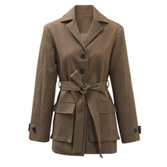 Korean commuter workwear jacket for women, autumn new style, large pocket lapel, niche design, lace up waist cinching small suit - Jess Deals