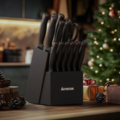 15PCS/ Astercook Knife Set with Sharpener Block - German Stainless Steel, Dishwasher Safe Kitchen Knife with Built-in Sharpener