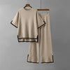 Minimalist Style Patchwork O-neck Short Sleeve Loose Sweater Casual Tops High Waist Pant 2 Piece Set - Jess Deals