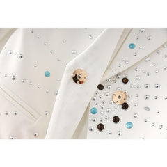 White slim fit one button early autumn long sleeved suit - Jess Deals