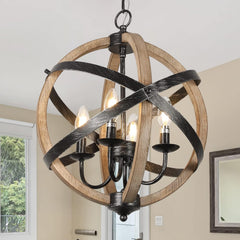 Farmhouse Chandelier Light Fixtures 4-Light Dining Room Light Fixtures Height Adjustable Rustic Wood Light - Jess Deals