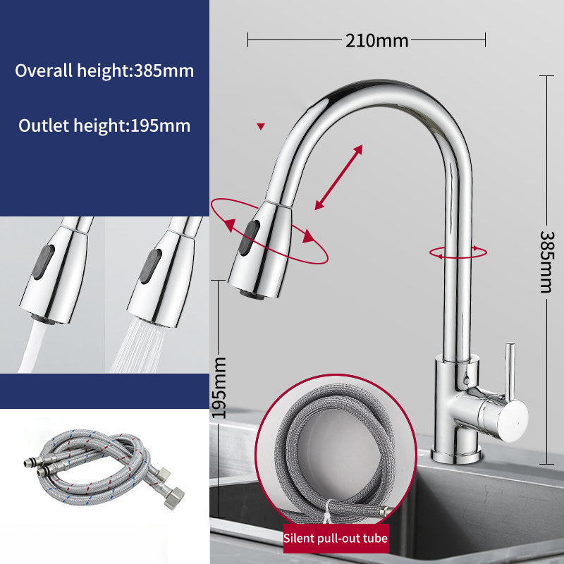 Stainless Steel Pull Type Faucet Double Outlet Cold and Hot Water Dish Washing Basin Sink Retractable Pull Faucet