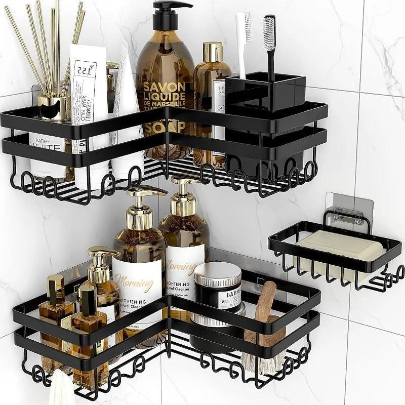 Corner Shower Caddy, 3 Pack Adhesive Bathroom Accessories with Soap Holder, Storage Stainless Shower Organizer Shelf with Hooks - Jess Deals