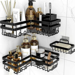 Corner Shower Caddy, 3 Pack Adhesive Bathroom Accessories with Soap Holder, Storage Stainless Shower Organizer Shelf with Hooks - Jess Deals