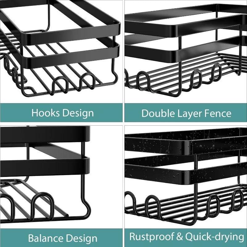 Corner Shower Caddy, 3 Pack Adhesive Bathroom Accessories with Soap Holder, Storage Stainless Shower Organizer Shelf with Hooks - Jess Deals