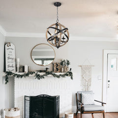 Farmhouse Chandelier Light Fixtures 4-Light Dining Room Light Fixtures Height Adjustable Rustic Wood Light - Jess Deals