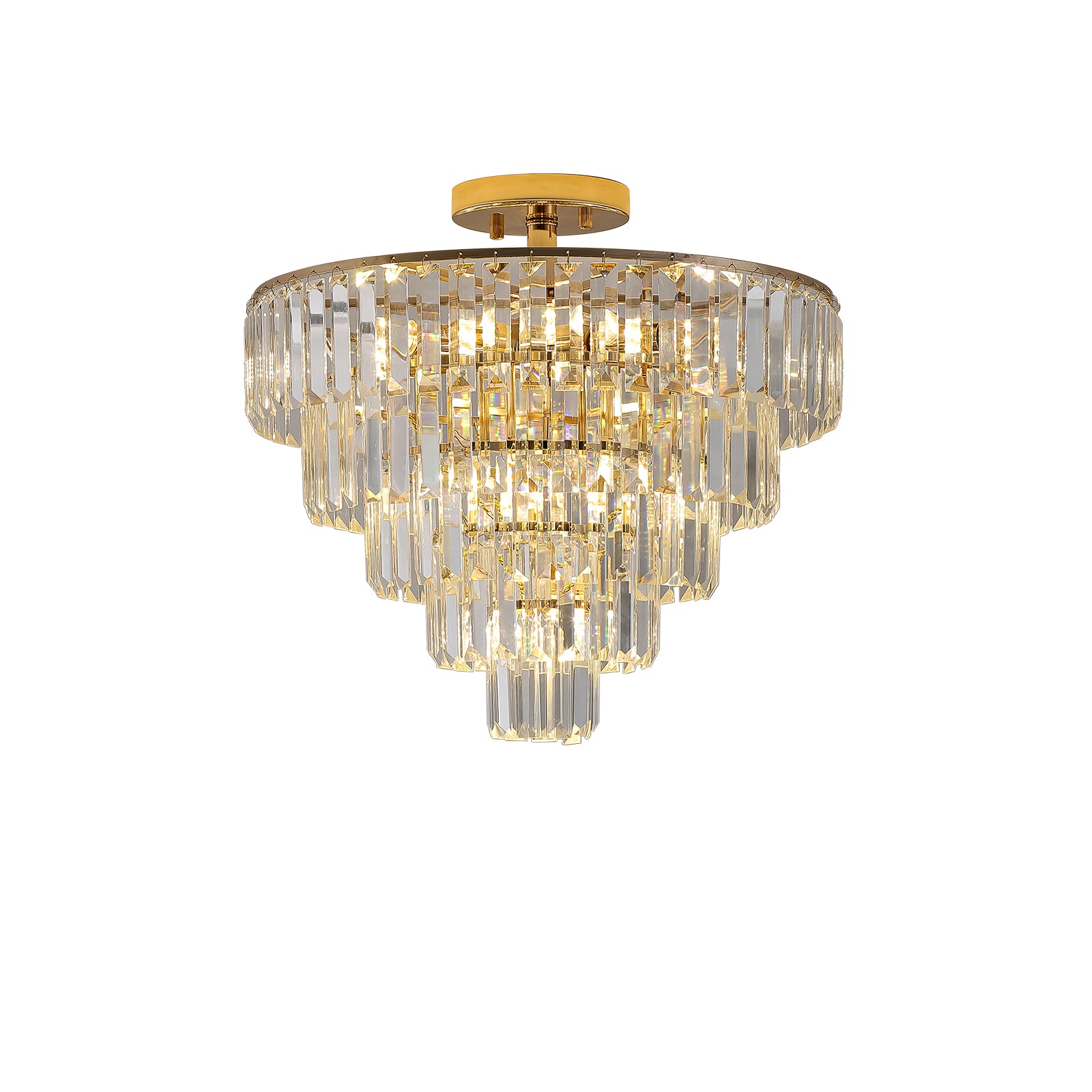 Gold Crystal Chandeliers,5-Tier Round Semi Flush Mount Chandelier Light Fixture,Large Contemporary Luxury Ceiling Lighting
