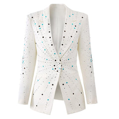 White slim fit one button early autumn long sleeved suit - Jess Deals