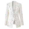 White slim fit one button early autumn long sleeved suit - Jess Deals