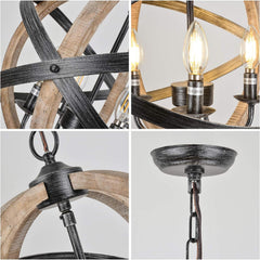 Farmhouse Chandelier Light Fixtures 4-Light Dining Room Light Fixtures Height Adjustable Rustic Wood Light - Jess Deals